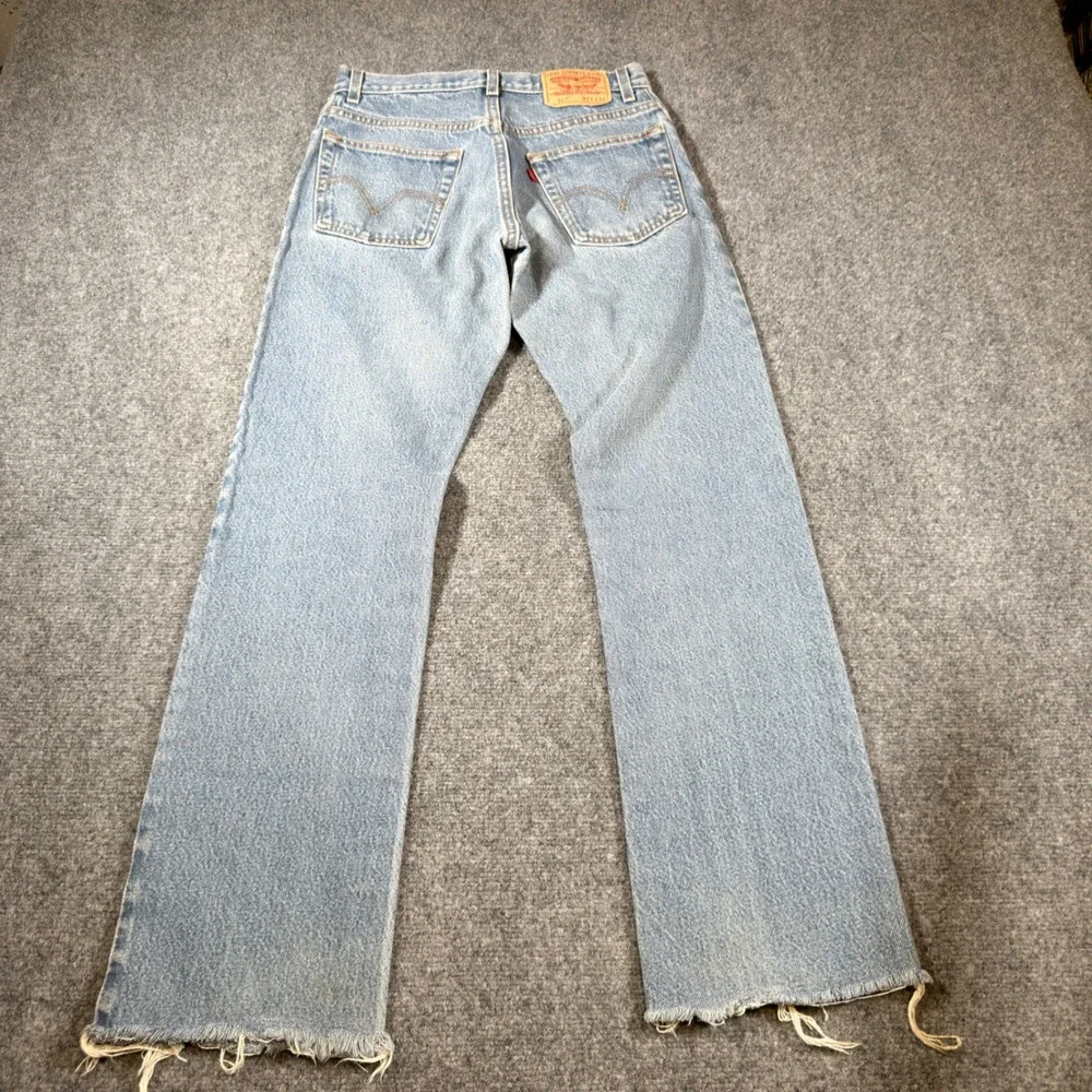 Levi's 517 Boot Cut Jeans Mens 29x34 Fit 27x31 Blue Distressed Frayed Denim Hem